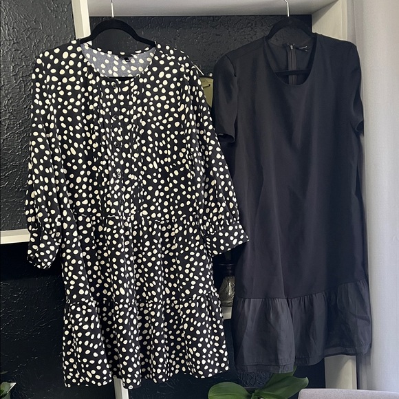 Who What Wear Dresses & Skirts - 2 dresses. Black Polka Dot Tiered Dress & Solid Black Ruffle Hem Dress